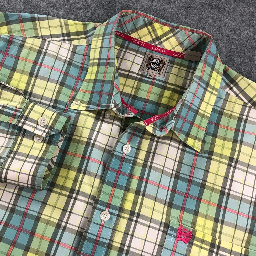 Cinch Mens Button Down Shirt XL Multi-Color Plaid Long Sleeve